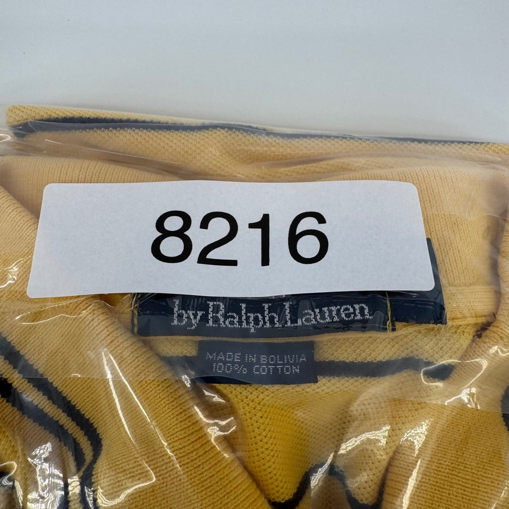 Polo Ralph Lauren Polo Shirt Men L Yellow Navy Striped Short Sleeve Cotton Pique - Picture 8 of 8